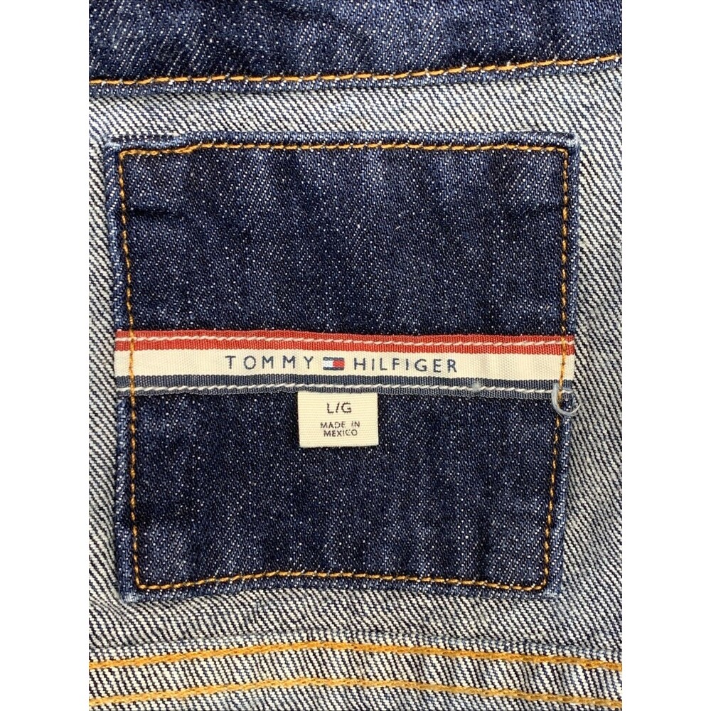 Tommy Hilfiger Denim Trucker Jacket Mens Distressed Blue Medium Wash Size Large - Picture 2 of 16